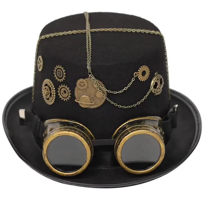 Couvre-chef gothique steampunk avec motifs d'engrenages et lunettes de chaîne pour cosplay et tenues décontractées toutes saisons