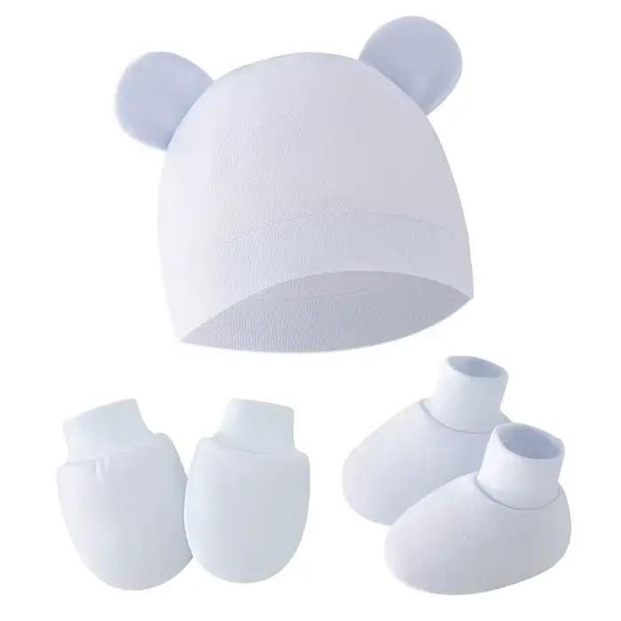Mignon bébé chapeau nouveau-né Bonnet gants chaussettes ensemble Beanie chapeaux forme d'oreille