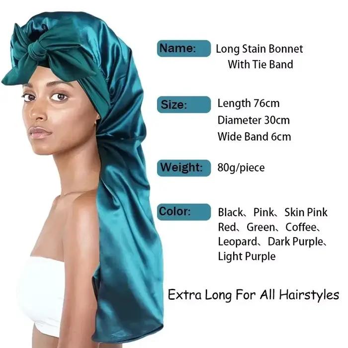 Bonnet de nuit long en satin couleur unie extra large avec longs lacets