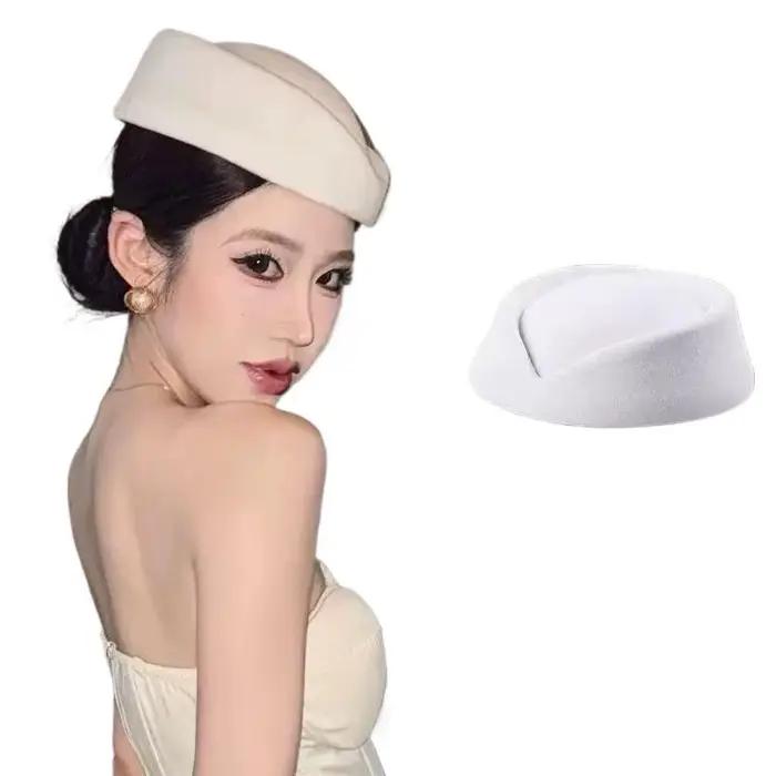Béret d'hôtesse de l'air vintage noir à calotte plate pour femme accessoire multifonction printemps automne plage style élégant