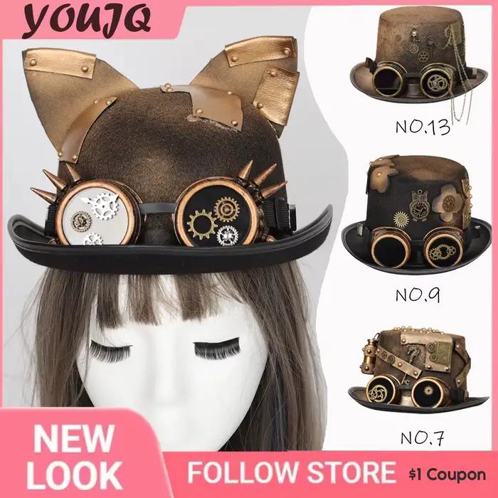 Couvre-chef gothique steampunk avec motifs d'engrenages et lunettes de chaîne pour cosplay et tenues décontractées toutes saisons