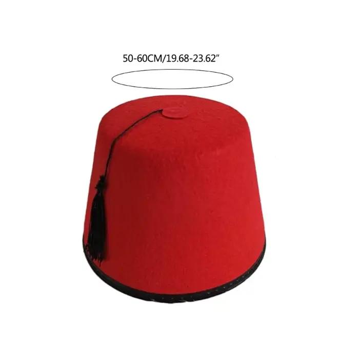 Chapeau Fez marocain rouge en polyester feutré pour homme style éthnique polyvalent toutes saisons occasions festives sorties en ville