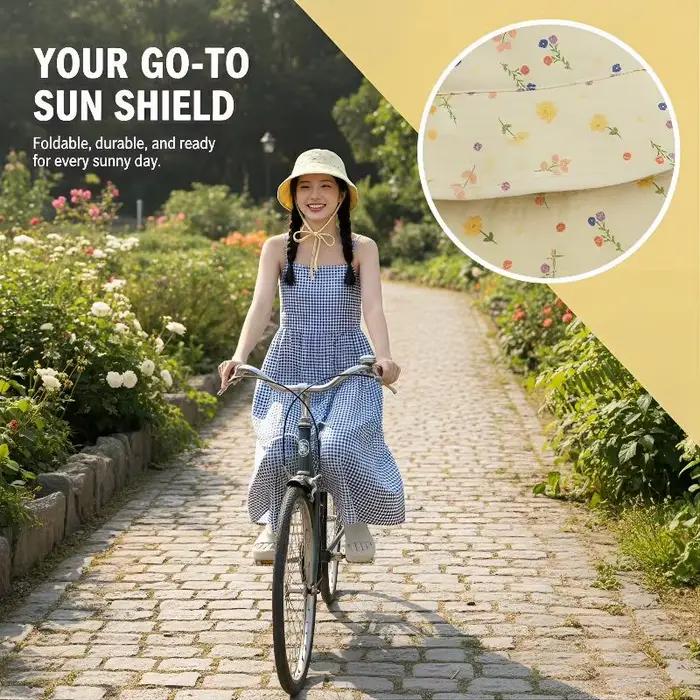 Chapeau Bob Floral Style Pastoral Réversible Anti-UV pour Femme – Design Doux Idéal pour l'Été et les Voyages