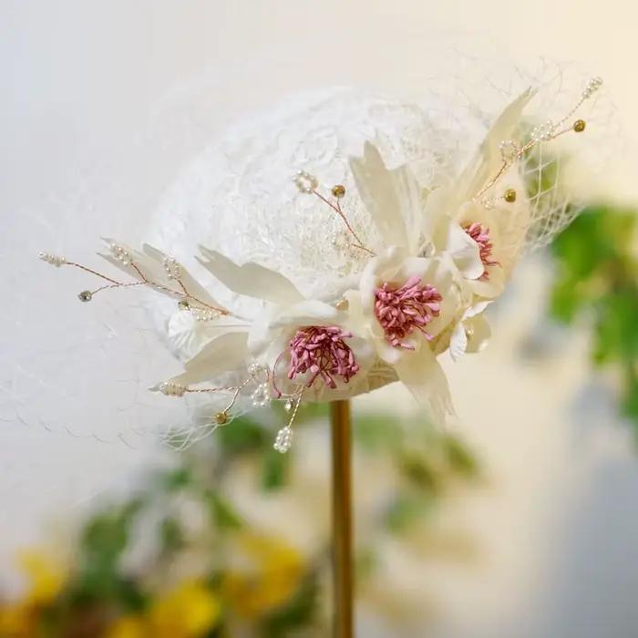 Chapeau Fascinateur à Fleurs Féeriques Style Français Mignon Chapeau Lolita Pour Mariage Mariée Église Fête Avec Voilette Pour Visage