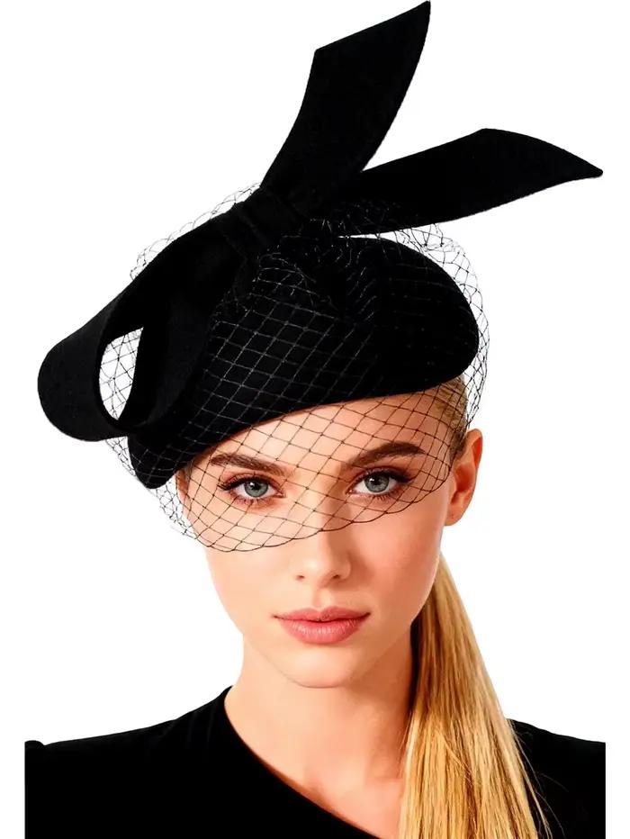 Béret blanc français FS élégant pour femmes multifonctionnel avec nœud papillon laine feutré pour occasions extérieures automne et hiver