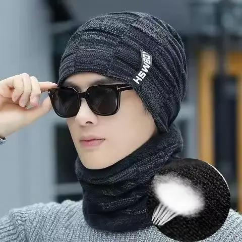 Cache-cou tricoté chapeau écharpe ensemble fourrure laine doublure épais chaud tricot bonnets cagoule