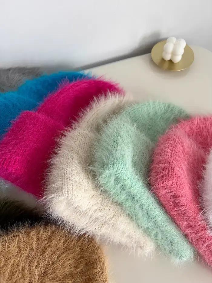 Couleur bonbon hiver chapeaux femme confortable tricoté bonnet femmes garder au chaud doux ample Baggy casquette