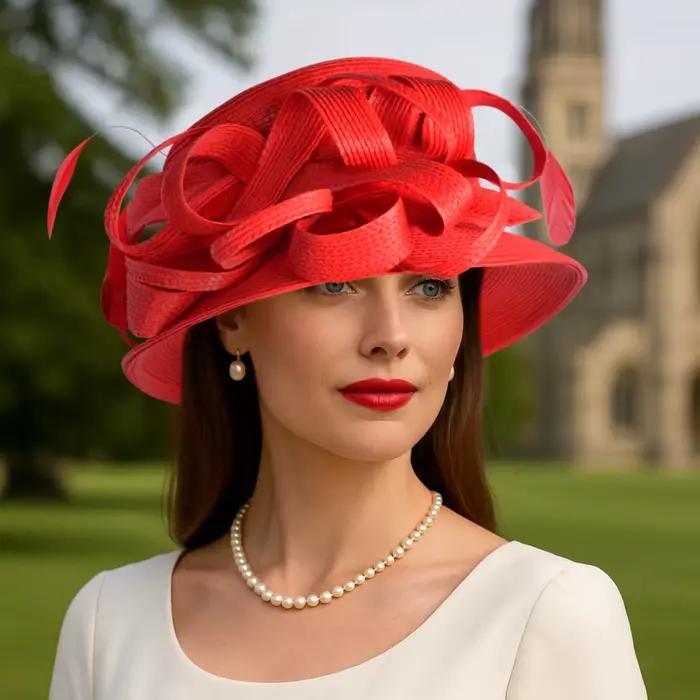 Chapeau d'église rouge de haute qualité pour femmes