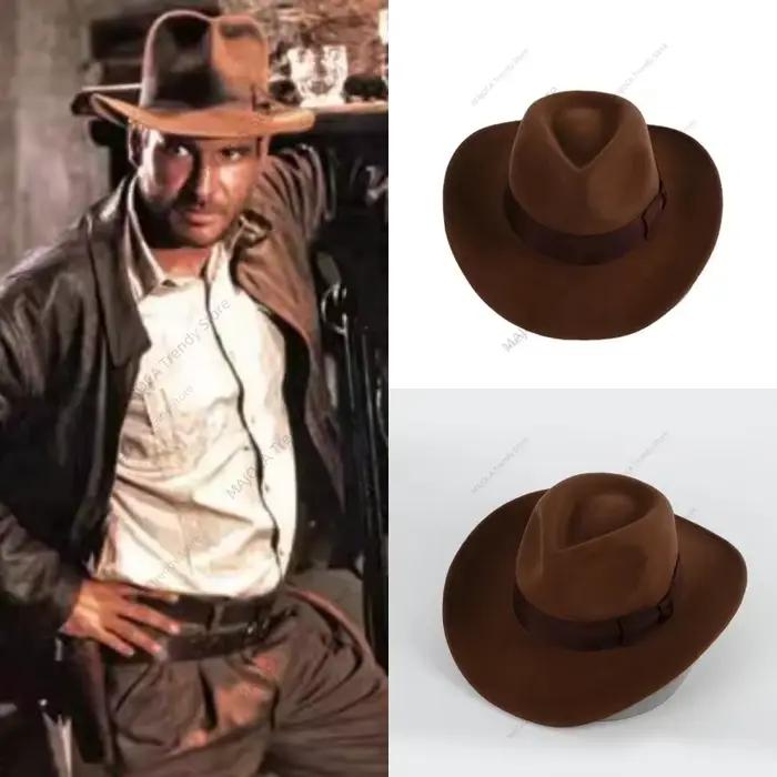 Fedora en feutre de laine marron pour hommes – Chapeau à large bord avec bande de ruban – Chapeaux
