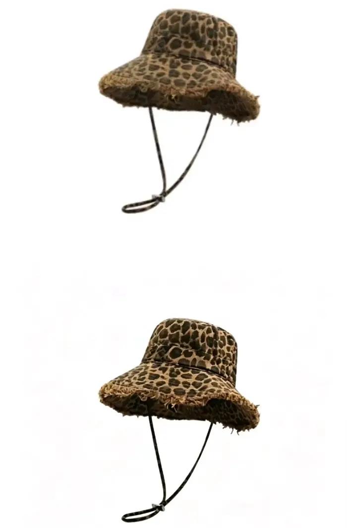 Chapeau de pêcheur Boho à large bord imprimé léopard pour femme