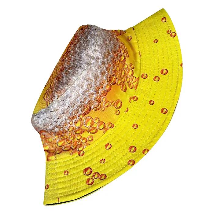 Chapeau seau à bulles de bière jaune, chapeau de soleil pour adultes, chapeau de peintre polyvalent, réversible et pliable, pour quatre saisons et occasions extérieures