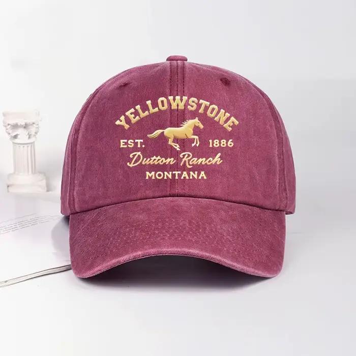 Casquette de baseball délavée imprimé cheval Yellowstone légère et respirante réglable pour usage décontracté et camping occasionnels et cadeau pour les fans de Yellowstone