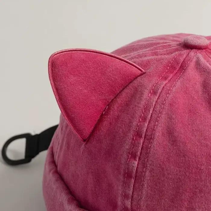 Mode lavé vieilles oreilles de chat propriétaire chapeau coton couleur unie bonnet