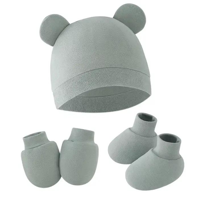 Mignon bébé chapeau nouveau-né Bonnet gants chaussettes ensemble Beanie chapeaux forme d'oreille