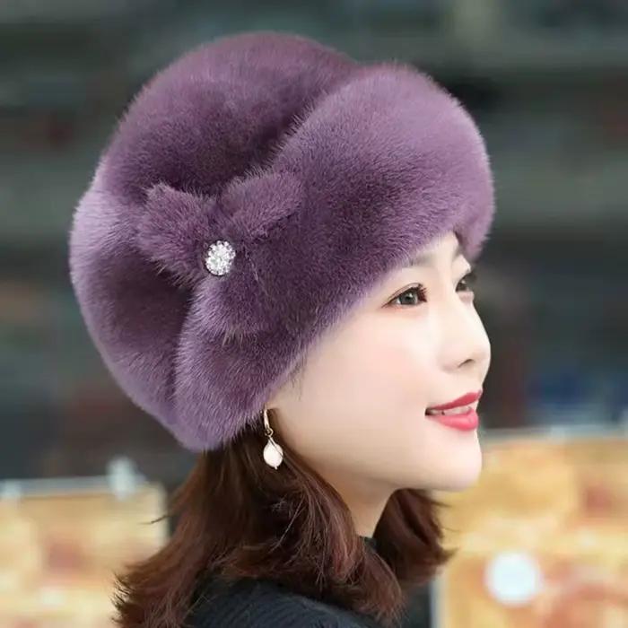 Chapeau épais en fausse fourrure de lapin pour femme