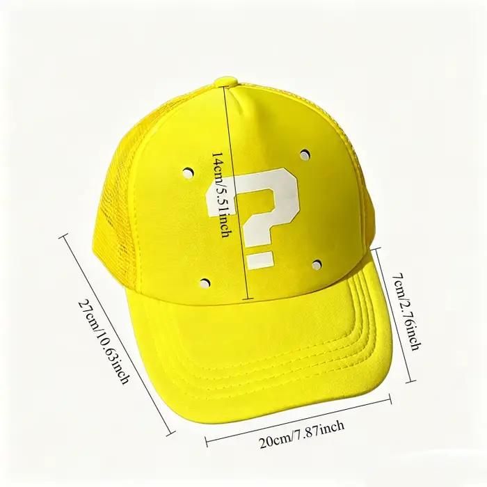 Casquette de baseball respirante anti-UV jaune motif bloc de questions