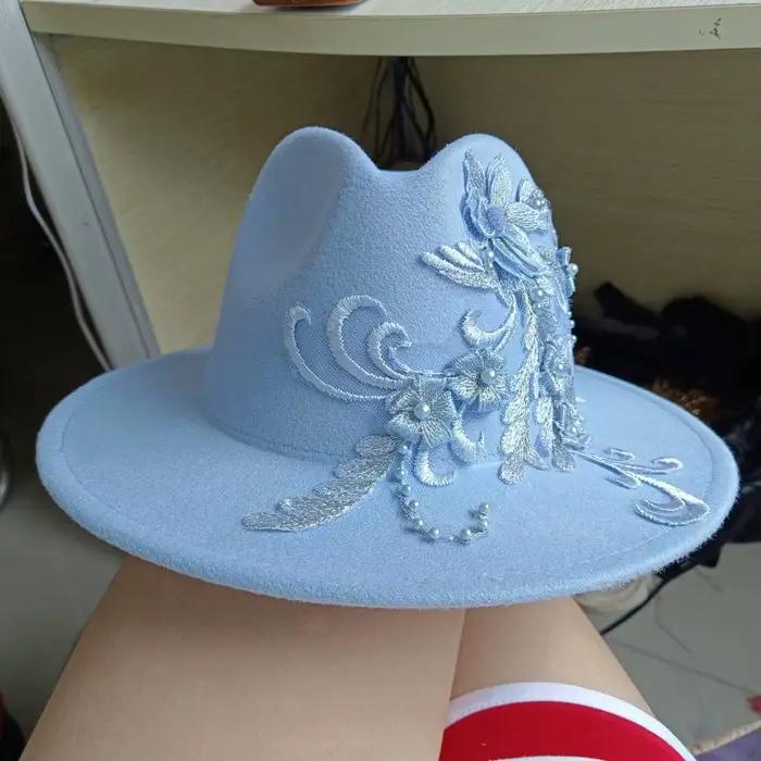 Chapeau Fedora fleur bleue pour hommes et femmes