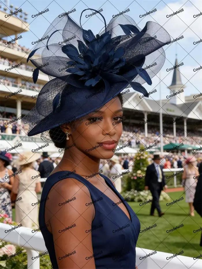 Voiles marron grand Kentucky Fascinator Chapeau femmes dames course casque mariée fête de mariage Royal Ascot