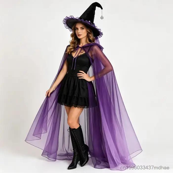 Chapeau de sorcière pour femme pour Halloween avec bordure en dentelle violette