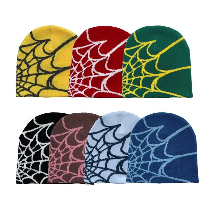 Chapeau en tricot imprimé toile d'araignée unisexe