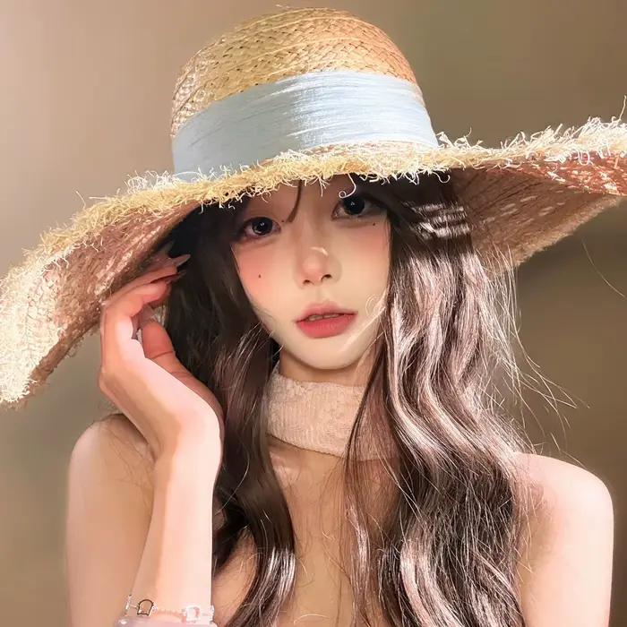 Chapeaux de paille de blé pliables à large bord style Hepburn pour femme