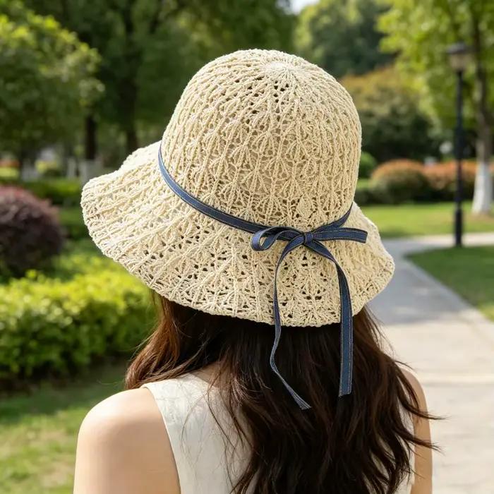 Chapeau de paille tressé creux de style coréen