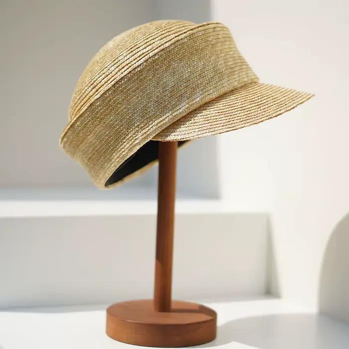 Chapeau de soleil d'été pour femme en paille de blé fine, visière courte, bandeau intérieur en coton, style sportif, protection solaire, adapté pour plage, parc, spectacles, courses de chevaux, mariages et autres occasions estivales