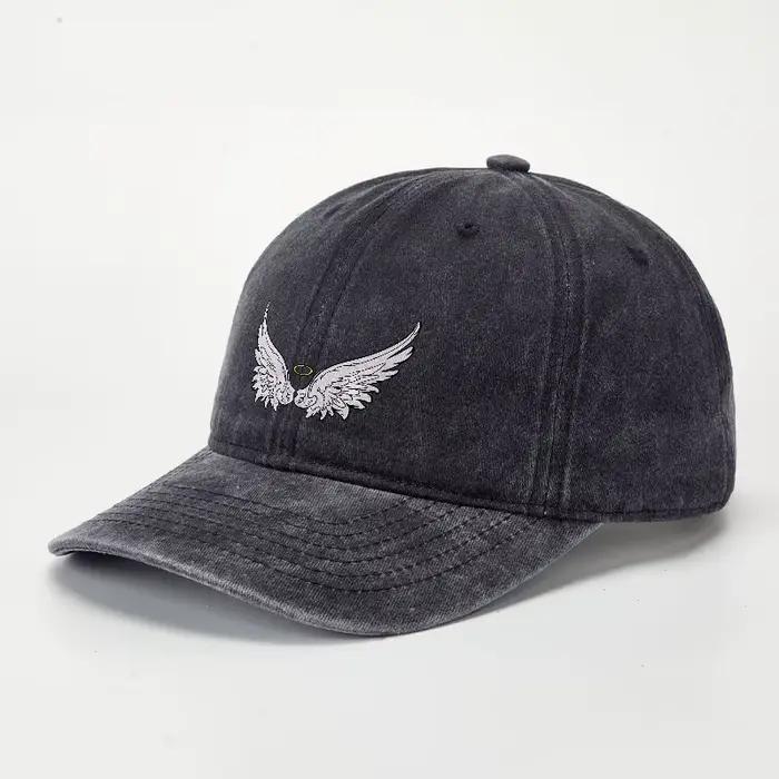 Casquette de baseball en coton lavé brodée avec un ange ailé