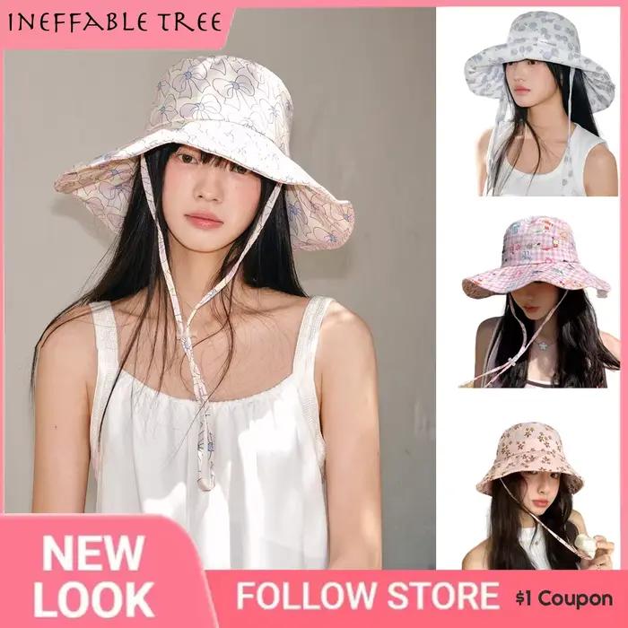 Y2K – chapeaux seau à lacets imprimés de fleurs de myrtille pour femmes
