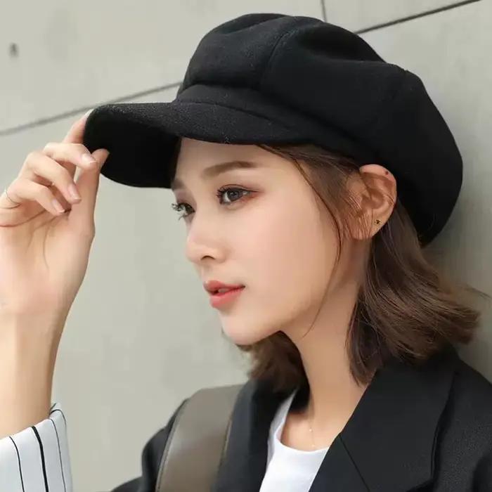 Automne hiver chapeaux pour femmes solide plaine octogonale casquette de gavroche hommes dames décontracté laine chapeau