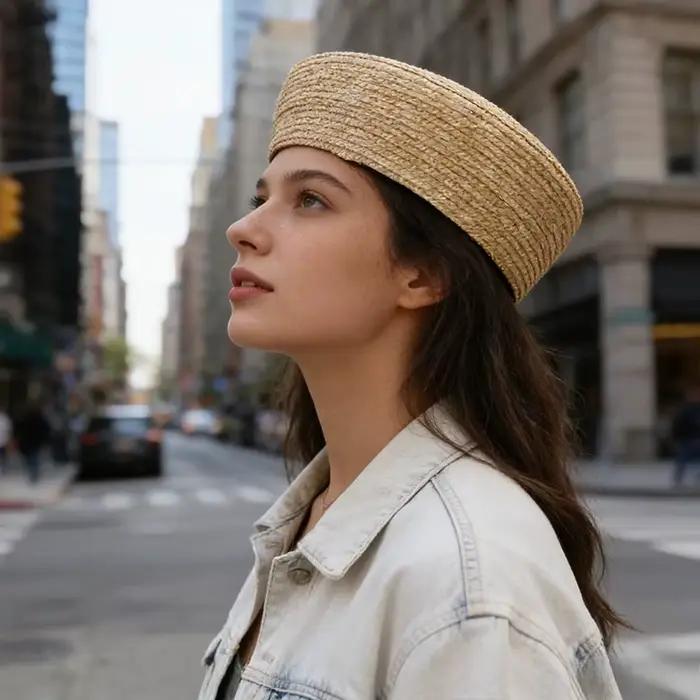 Béret français chapeau femmes casquette de paille été cercle tissé