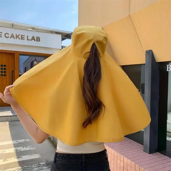 Chapeaux de soleil pour femmes protection uv anti-cou sportifs polyester large bord châle queue de cheval été occassions décontractées