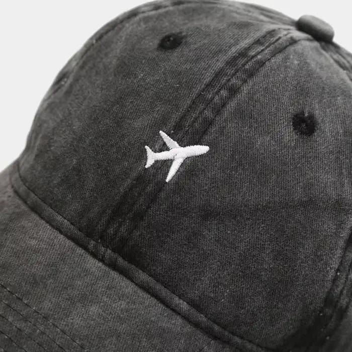 Casquette de baseball en polyester brodée d'avion réglable pour homme et femme, chapeau de camionneur rétro uni, chapeau de soleil respirant pour les quatre saisons