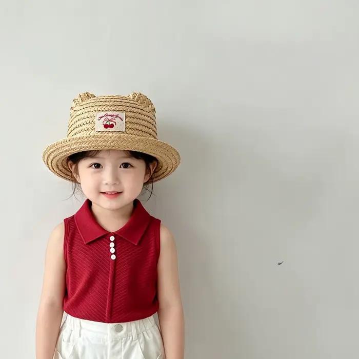 Chapeau de soleil en paille de blé d'été avec logo cerise