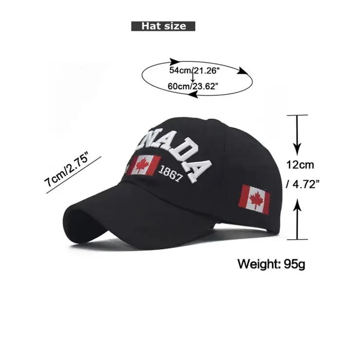 Casquette de baseball "I Love Canada" en coton et polyester avec broderie et impression de drapeau, pour homme, mode hip-hop, occasions estivales et décontractées