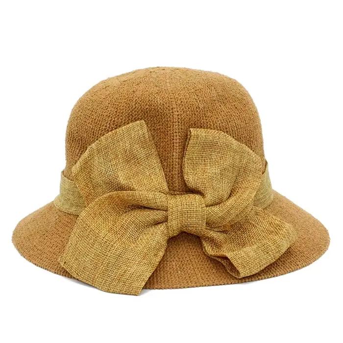 Femmes tricoté nœud seau chapeau décontracté Fishman casquettes printemps été chapeaux dôme laine Panama seaux rond haut bassin casquette