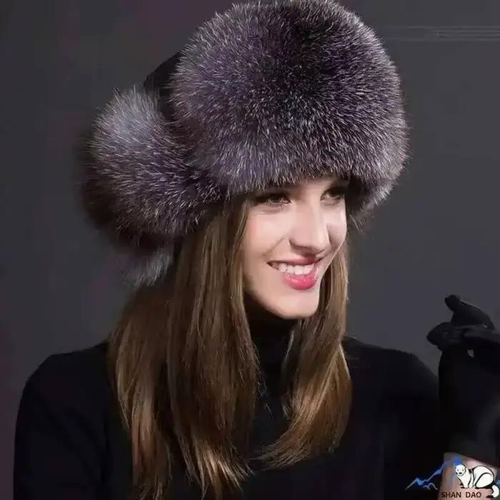 Chapeau d'hiver en fourrure de renard pour femme