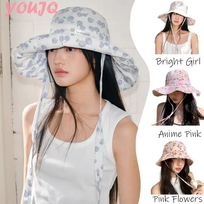 Y2K – chapeaux seau à lacets imprimés de fleurs de myrtille pour femmes