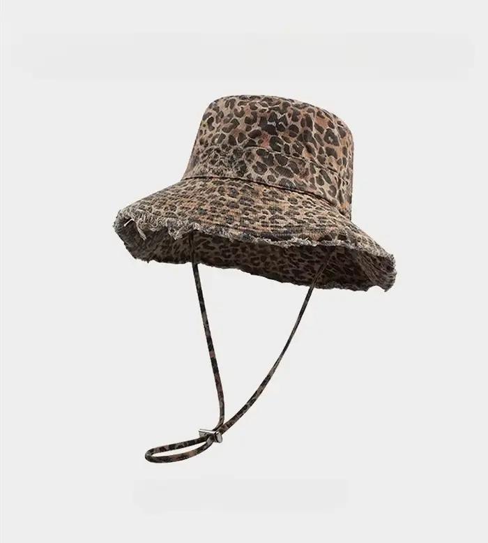 Chapeau de pêcheur Boho à large bord imprimé léopard pour femme