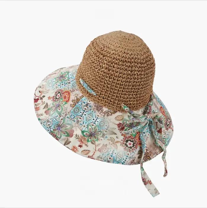 Chapeau de paille à fleurs à large bord de style bohème