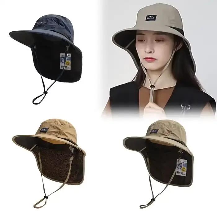 Chapeau de pêcheur en plein air, châle à large bord, seau, casquette de cou réglable, pêche d'automne, Camping voyage, casquette Anti UV pour femmes et hommes