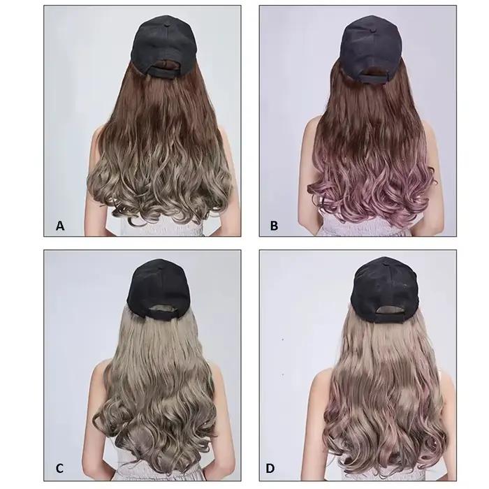 Casquette de baseball avec cheveux longs et bouclés style sport bleu brume multifonction pour femmes occasions spéciales