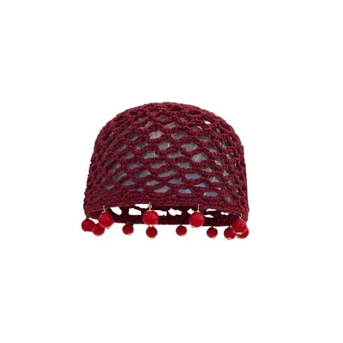 Mode perles rondes tricoté chapeau Crochet perle frangée tissé pour les femmes voyage polyvalent creux respirant rétro bonnets casquette