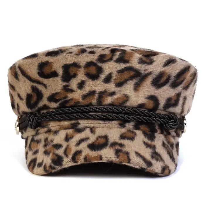 Casquette marine unisexe en peluche à imprimé léopard pour homme et femme pour l'automne et l'hiver occaions décontractées