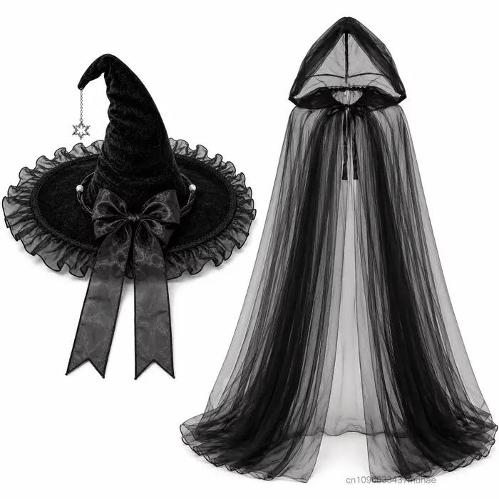 Chapeau de sorcière pour femme pour Halloween avec bordure en dentelle violette