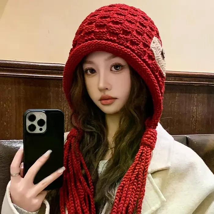 Chapeau tricoté à la main pour femmes protection oreilles chaud d'hiver pull coréen crochet hiverextérieuroccasionnels