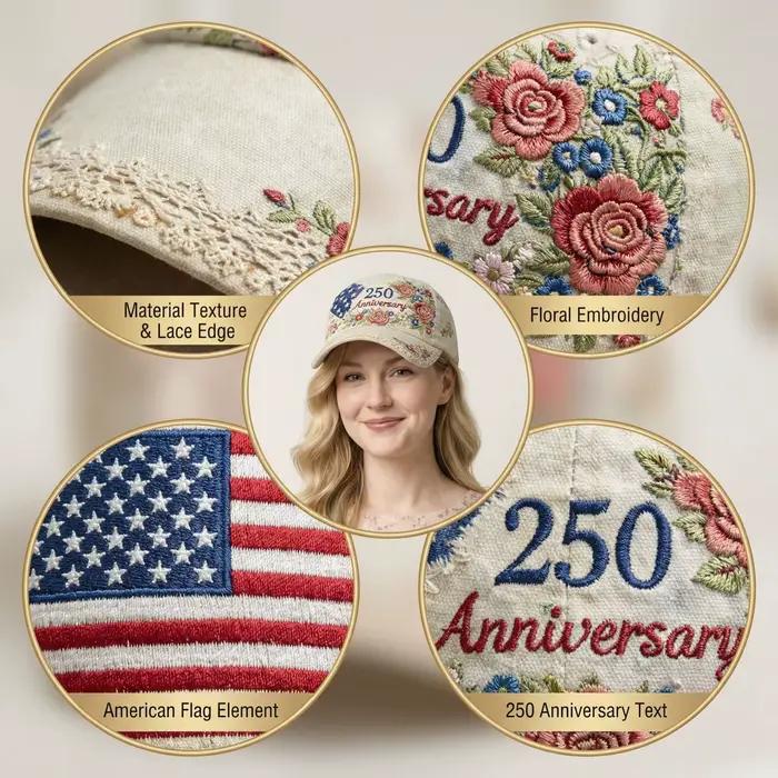 Casquette de baseball vintage à imprimé floral pour le 250e anniversaire des États-Unis, chapeau de soleil commémoratif pour hommes et femmes, multifonctionnel, tendance et décontracté pour toutes les occasions