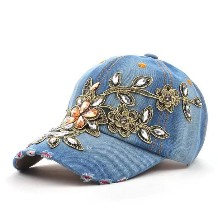 COKK casquette de Baseball femme diamant peinture broderie fleur Denim Snapback chapeaux jean