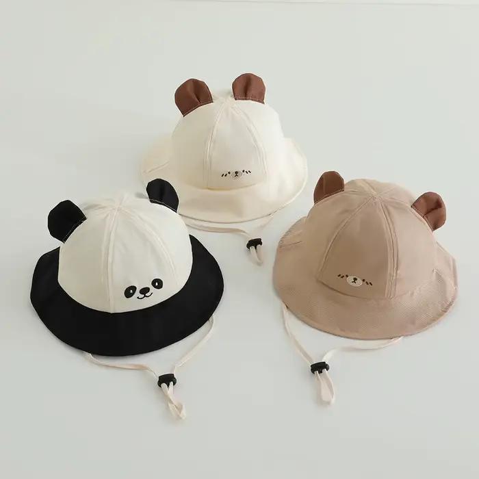 Nouveau Panama été bébé seau chapeau pour garçons filles coton mignon ours enfant en bas âge casquette de soleil