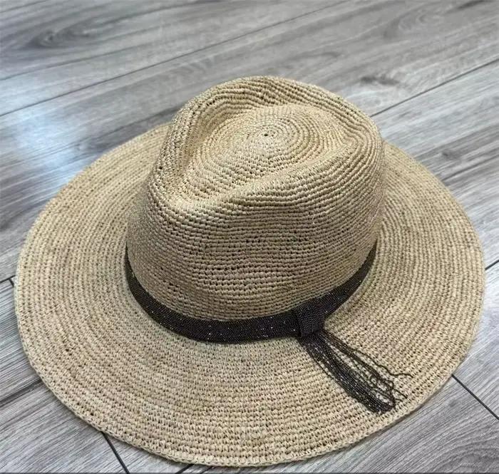 Chapeau de paille perlé brillant pour femme – Tendance et polyvalent pour les vacances à la plage